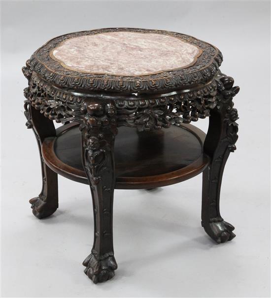 An early 20th century Chinese hardwood two tier occasional table, W.1ft 10in. H.1ft 11in.
